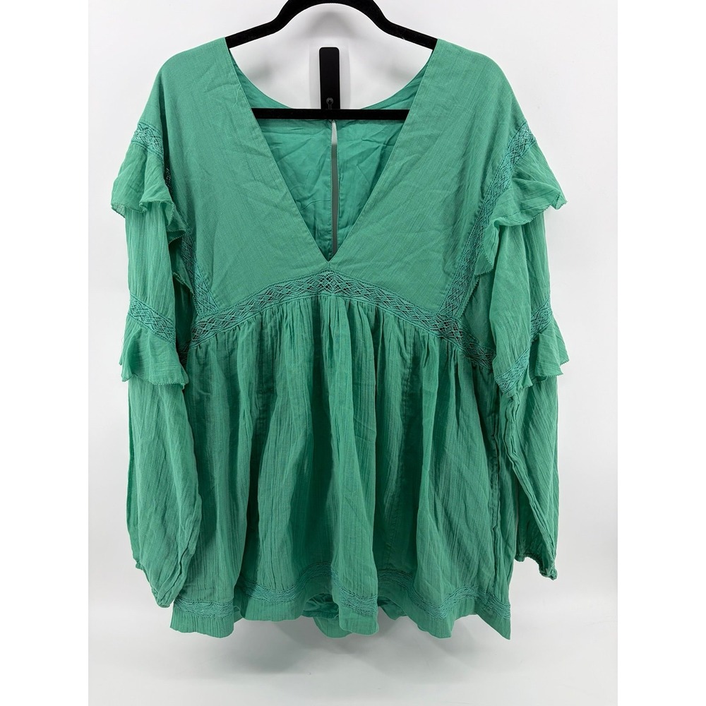 Free People, Romper, Green Seashell Ruffle Sleeve Skort/Beach, Women's Size M